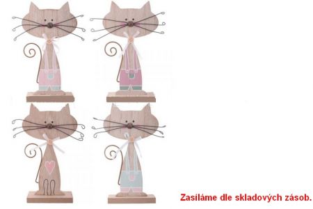 Dekorace Kočka v kalhotách dřevěná 17cm 4 druhy