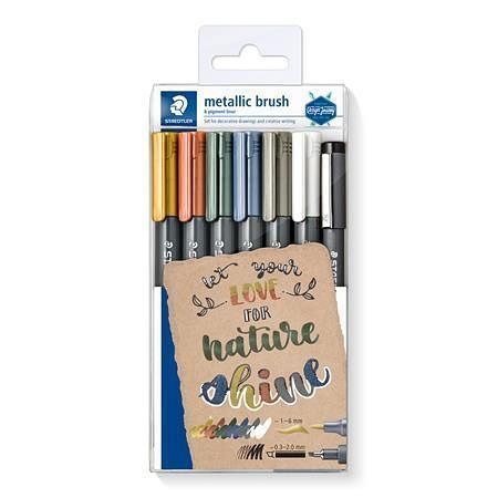 Štětcové fixy "Design Journey Metallic Brush", 6 metalických barev, 1-6 mm, STAEDTLER 8321