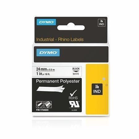 Páska, polyester, 24 mm x 5,5 m, DYMO "Rhino", bílá-černá