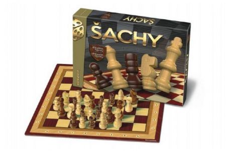 Šachy dřevěné figurky společenská hra v krabici 33x23x3cm