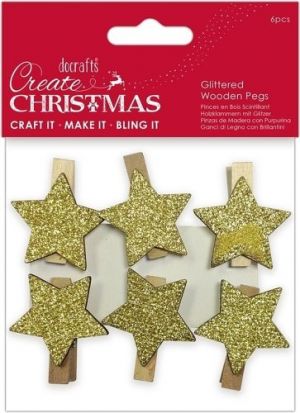 Kolíčky PMA 174949 dřevo/hvězda zlatá 6ks*