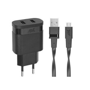 Síťová nabíječka "PS4123", 2xUSB, 3,4A, microUSB kabel, černá, RIVACASE