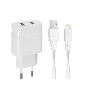 Síťová nabíječka "PS4125", 2xUSB, 3,4A, Lightning kabel, bílá, RIVACASE