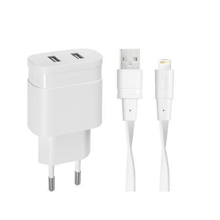 Síťová nabíječka "PS4125", 2xUSB, 3,4A, Lightning kabel, bílá, RIVACASE