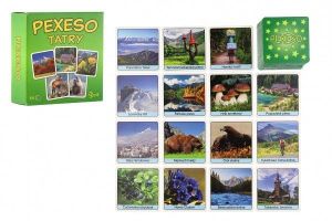Pexeso Tatry papírové společenská hra 32 obrázkových dvojic v papírové krabičce 8x8cm