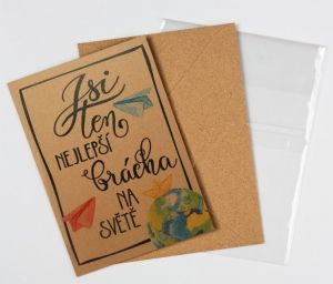 Přáníčko BeBechy - recyklovaný papír - Jsi ten nejlepší brácha na světě