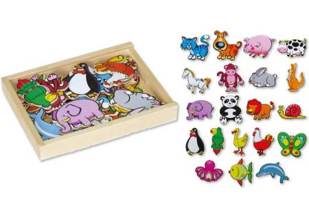 Magnetky zvířata 20 ks dřevěné