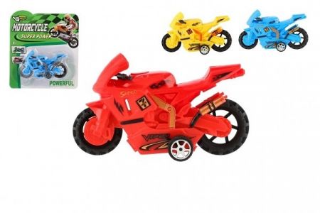 Motorka silniční plast 10cm na zpětné natažení 3 barvy na kartě