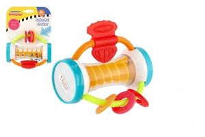 Chrastítko/kousátko válec s kuličkami plast 12x9cm na kartě 3m+