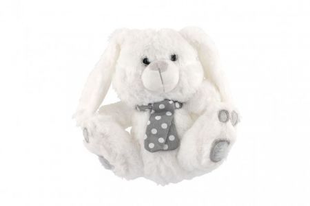 Zajíc/Zajíček sedící se šátkem plyš 20cm bílý v sáčku 0+