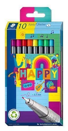 Linery "Triplus334 Happy", 10 barev, sada, 0,3 mm, STAEDTLER 334 C10 HA