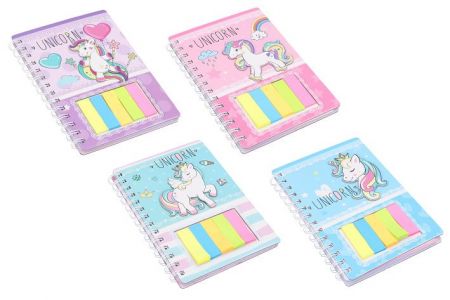 Notes spirála 12,1x18,5 cm, 60 listů + samolepítka - Jednorožec