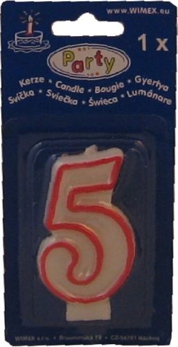 Svíčka "5" dortová 75mm