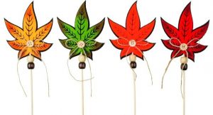 Zápich List filc. s korálky 9 cm+špejle / 5882