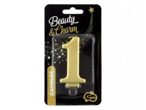 Svíčka dortová - číslice 1, metalická, zlatá 8cm