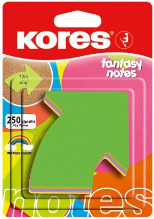KORES Neonové bločky 70x70mm "ARROW" tvar šipky / 250 lístků v bločku, mix 5 barev