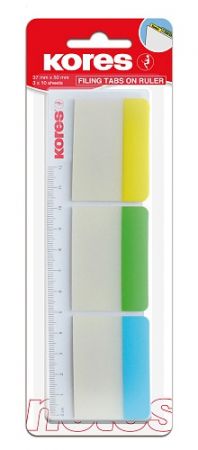 KORES Popisovací rozřaďovač na pravítku 50x37 mm / 3 barvy / 10 lístků á barva