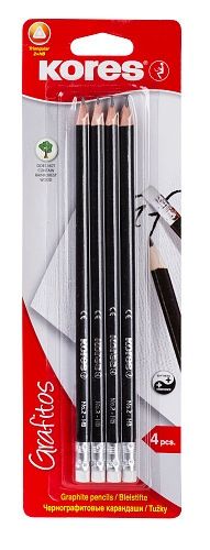 KORES Trojhranná obyč. tužka, 2 = HB, bílá pryž