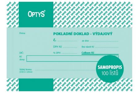 Výdajový doklad jednoduchý, s DPH, A6, 100 listů, samopropisovací, OPTYS 1069