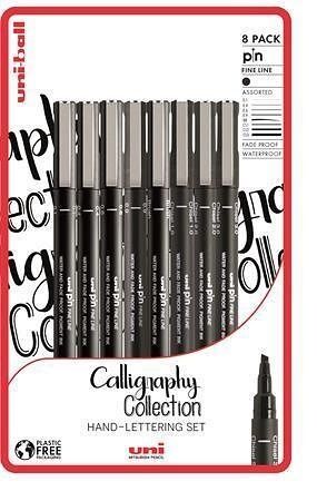 Sada fixů &quot;Kaligrafie&quot;, černá, 8 různých linek, UNI PIN 2UPIN801