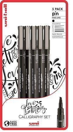 Sada fixů "Love Lettering", černá, 5 různých linek, UNI PIN 2UPIN798
