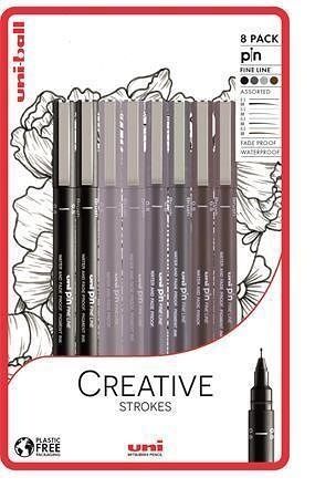 Sada fixů "Creative Strokes", 4 barvy, 8 různých šířek čar, UNI PIN 2UPIN800