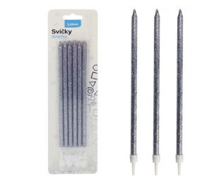 Svíčka 12ks PARTY GLITR stříbrná LUMA