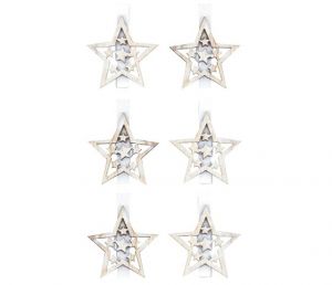 Dekorace vánoční kolíček - hvězda dřevěná 6ks, 4cm