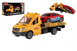 Auto odtahovka s autem plast 30cm na setrvačník na baterie se zvukem se světlem v krab.