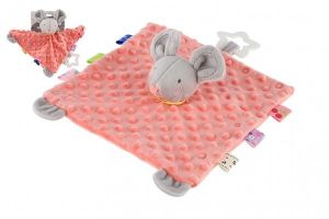 Myška usínáček chrastítko plyš 23x23cm lososová na kartě v sáčku 0+