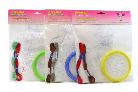 Vyšívání - vyšívací rámeček, 3 předlohy, 2 příze