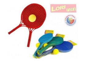 Soft tenis plast barevný+míček 53cm v síťce