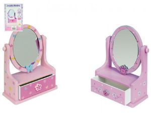 Zrcadlo šperkovnice ovál se zásuvkou dřevo 16,2x24,2x8,5cm