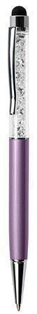 Kuličkové pero, fialová, plněné bílými krystaly SWAROVSKI®, 14 cm, ART CRYSTELLA®