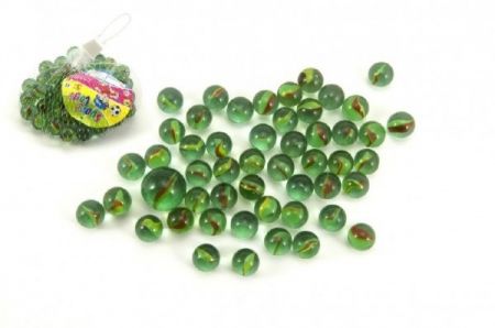 Kuličky cvrnkací skleněné 1,5cm v síťce, cca 50ks