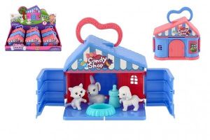 Domeček se zvířátky plast s doplňky 2 barvy 11x10x6cm