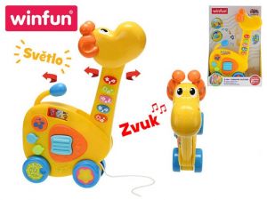 Zirafa tahací kytara 2v1 34cm na baterie se světlem a zvukem