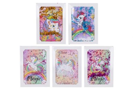 Notes 15x21 80listů jednorožec gliter s tekutinou