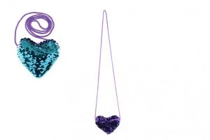 Kabelka srdce s flitry měnícími látková fialové 12x11cm v sáčku