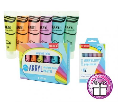 Barvy akrylové sada PASTEL LUMA 6 barev 75ml + DÁREK 1x Popisovač akrylový PASTEL 6 barev