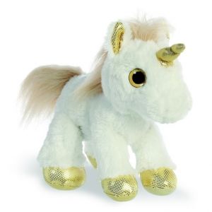 Plyšový jednorožec stojící bílo/zlatý 30 cm