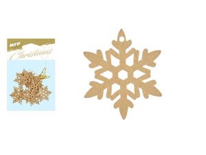 Vločka závěs dřevěný zlatý 12ks/4,5cm XC20181274