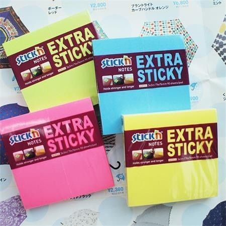 Samolepicí bloček "Extra Sticky",neonově žlutá barva, 76x76 mm, 90 listů, STICK N 21670