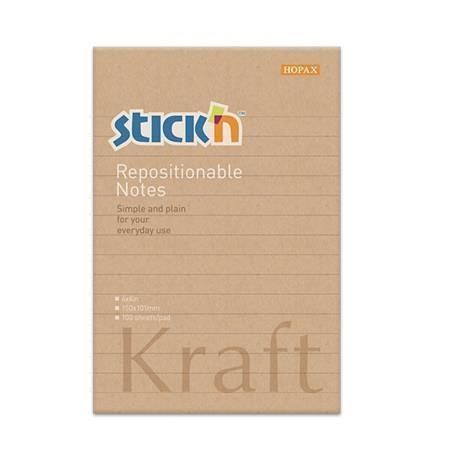 Samolepicí bloček "Kraft Notes", linkovaný, hnědá barva, 150x101 mm, 100 listů, STICK N 21