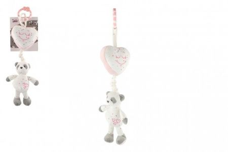 Medvěd se srdíčkem plyš závěs na postýlku/kočárek 50cm nat. hrací strojek růžový na kartě