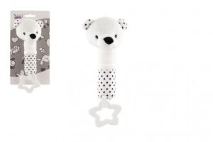 Pískátko/kousátko medvěd plyš 22cm bíločerné na kartě v sáčku 0+