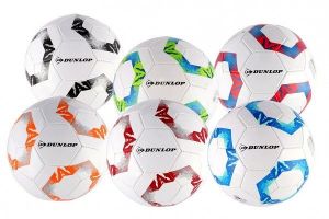 Míč fotbalový Dunlop nafouknutý vel. 5 šitý 22cm 6 barvy v sáčku