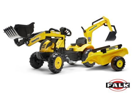 FALK Šlapací traktor 2076N Komatsu s nakladačem, rypadlem a vlečkou