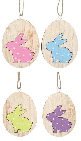 Vajíčko dřevěné se zajíčkem k zavěšení 8 cm