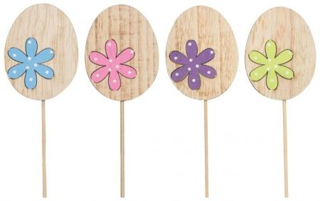 Vajíčko dřevěné s kytičkou 8 cm + špejle